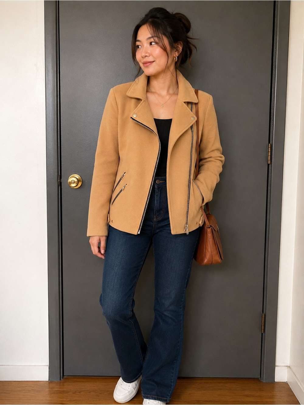 Forever 21 Camel Asymmetrical Moto Jacket